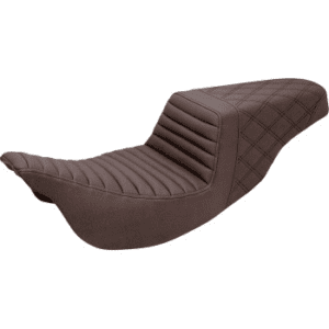 SADDLEMEN Step-Up Seat — Rear Lattice Stitch/Front Tuck-n-Roll - Brown - FL '08-'23 808-07B-176BR